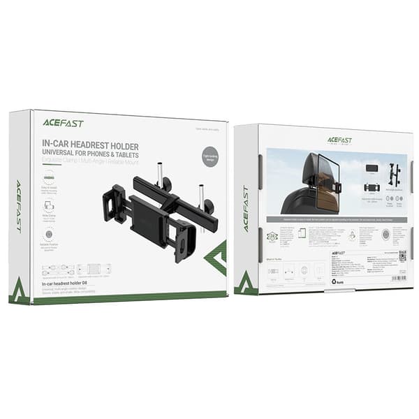 Bil nakkestøtteholder til telefon og tablet 135-230mm bred, sort