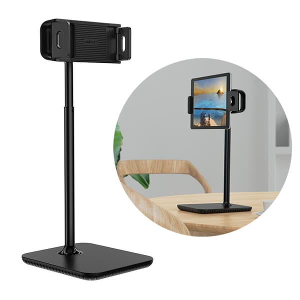 Teleskopisk bordholder til telefon og tablet 135-230mm bred sort