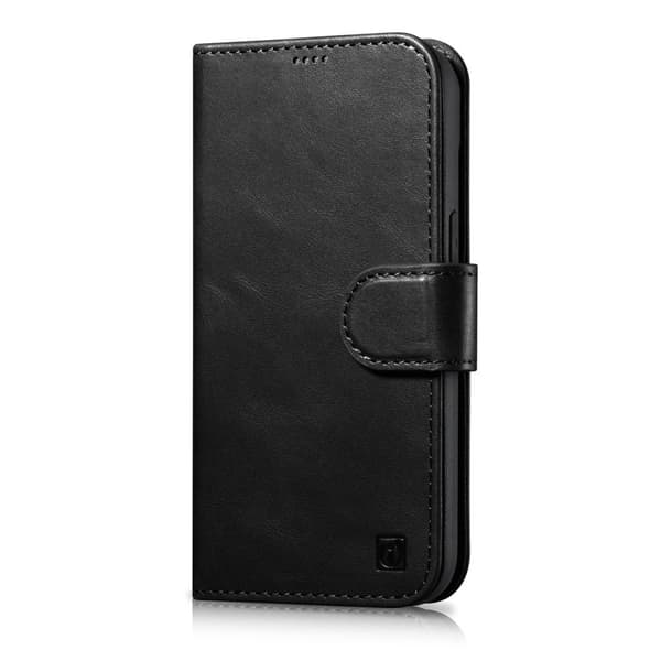 2-i-1 etui Læder Flip Cover iPhone 14 Pro Anti-RFID Oil Wax Wallet Cover Sort