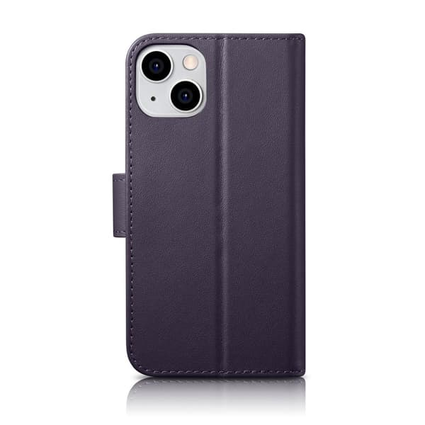 2in1-nahkainen läppäkuori iPhone 14 Plus Anti-RFID-lompakkokotelo, tummanvioletti