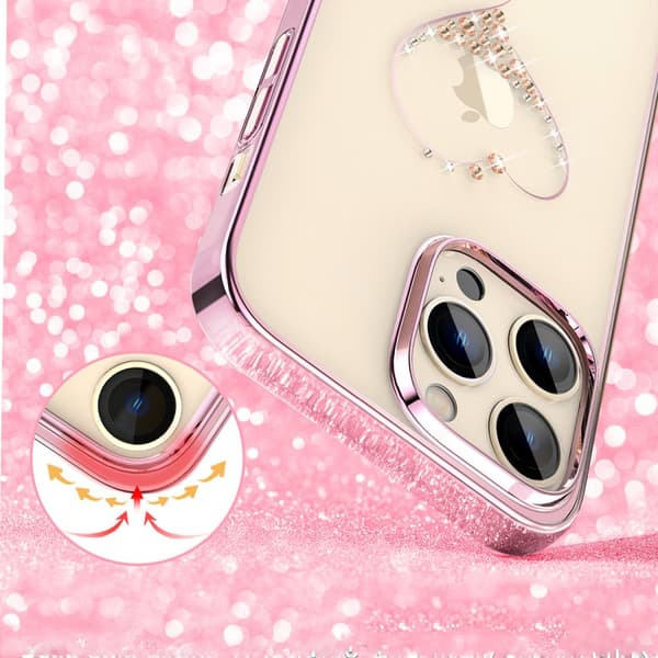 iPhone 14 Pro cover dekoreret med lyserøde krystaller fra Wish Series