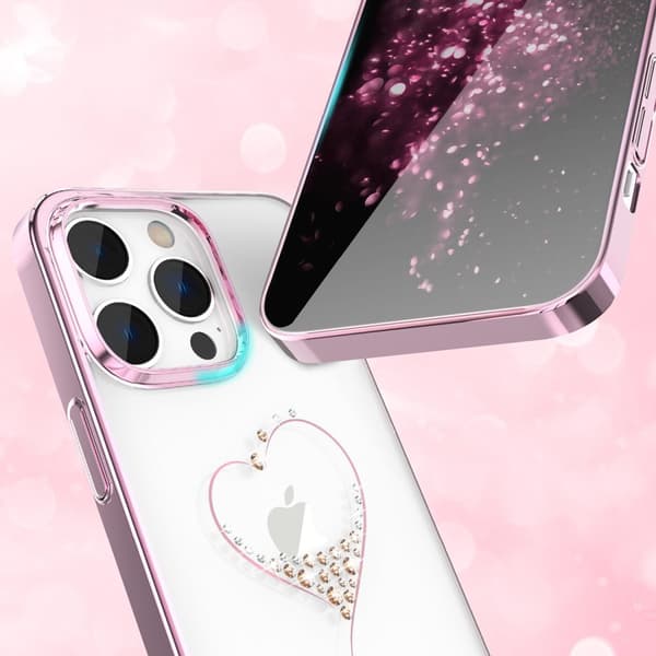 iPhone 14 Pro cover dekoreret med lyserøde krystaller fra Wish Series