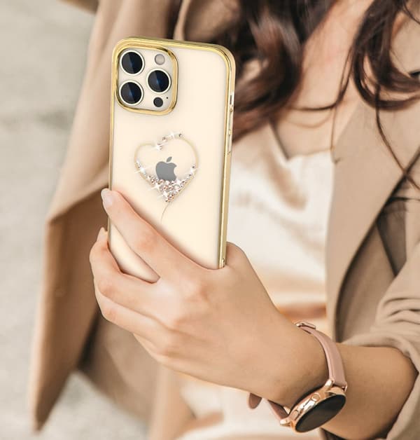 iPhone 14 Plus cover dekoreret med Wish Series guldkrystaller