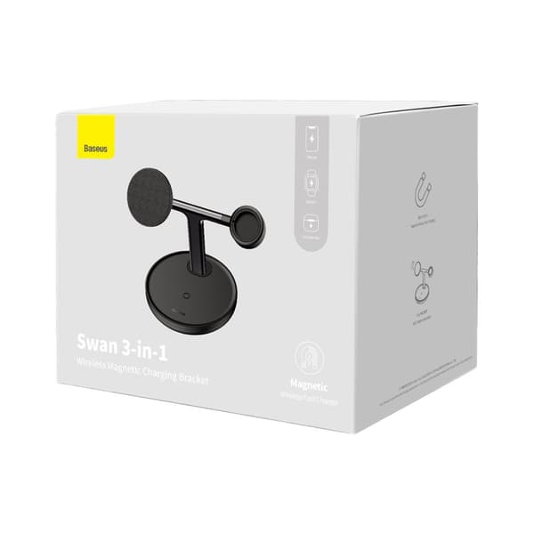 3-i-1-stativ induktionsoplader til iPhone Apple Watch AirPods + USB-C-kabel 1m sort