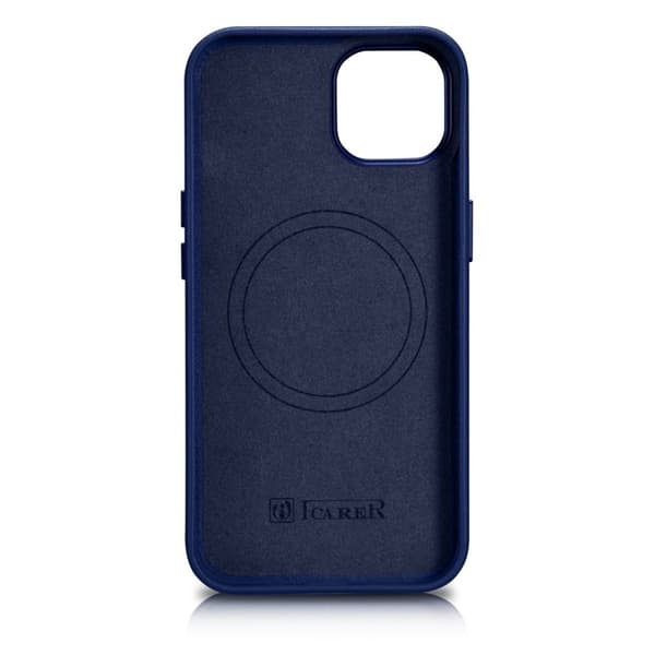 Naturligt læder etui til iPhone 14 MagSafe etui Læder blåt cover
