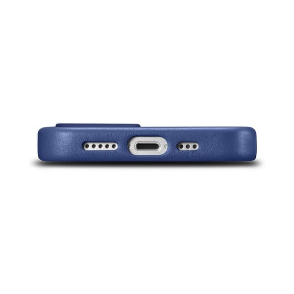 Naturligt læder etui til iPhone 14 MagSafe etui Læder blåt cover