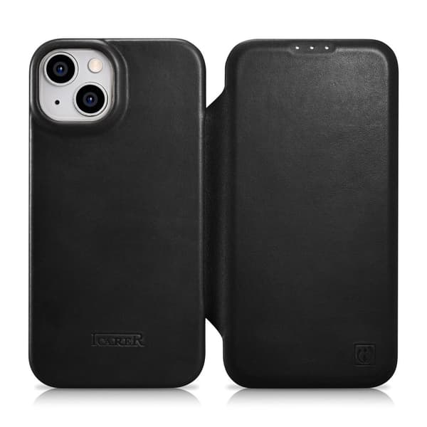 iPhone 14 Plus Magnetic Flip Case MagSafe CE Oil Wax Premium Læder Sort