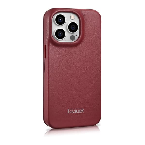 Läderfodral för iPhone 14 Pro med magnetisk flik MagSafe CE Premium Läder vinröd