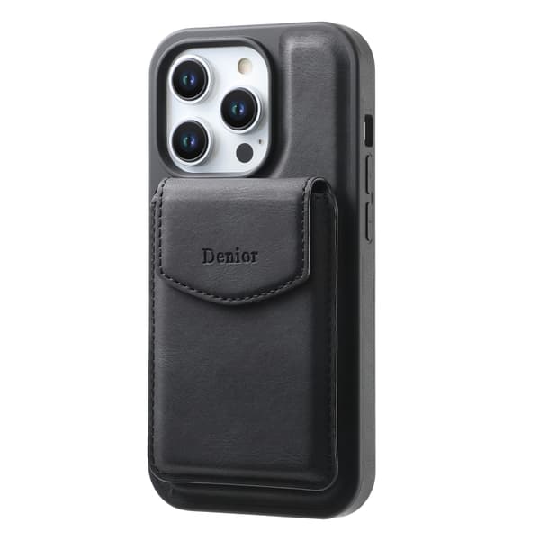 Kunstlærveske med magnetisk kortholder for iPhone 15 med avtakbart feste - Svart