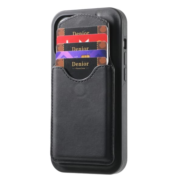 Kunstlærveske med magnetisk kortholder for iPhone 15 med avtakbart feste - Svart