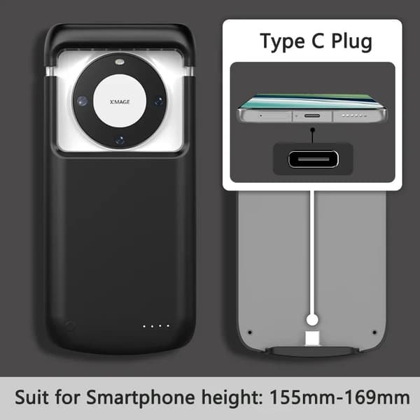 Universell Batteriladdare Fodral, 10000mAh Kapacitet, Typ C Snabbladdning,Typ C-kontakt - Svart