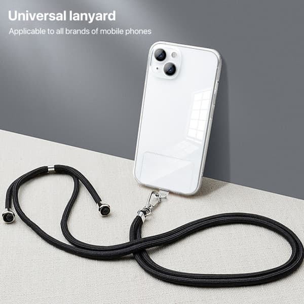 Mobilrem / lanyard med justerbar längd och slitstarkt nylon - Svart