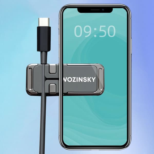 Selvklæbende magnetisk telefonholder med kabelorganisator, sort