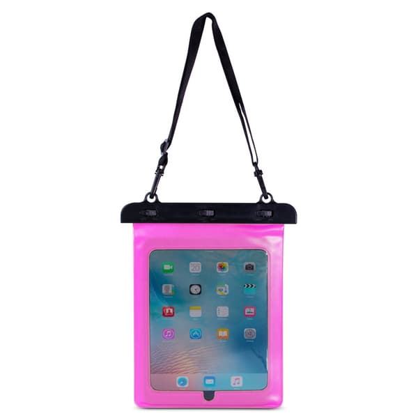 Vedenpitävä PVC tablettikotelo säädettävällä ulkoiluhihnalla - pinkki