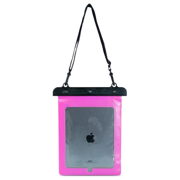 Vedenpitävä PVC tablettikotelo säädettävällä ulkoiluhihnalla - pinkki