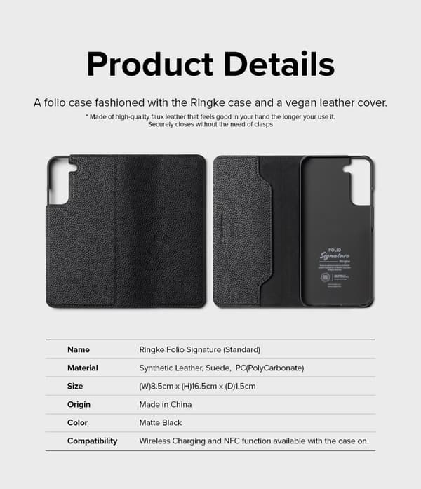 Läderfodral med flik för Galaxy S22+ Folio Signature svart