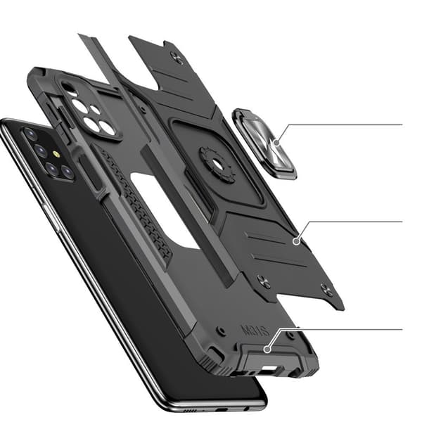 Pansarhybridfodral för Samsung Galaxy M31s + Ring Armor magnetisk hållare, silver