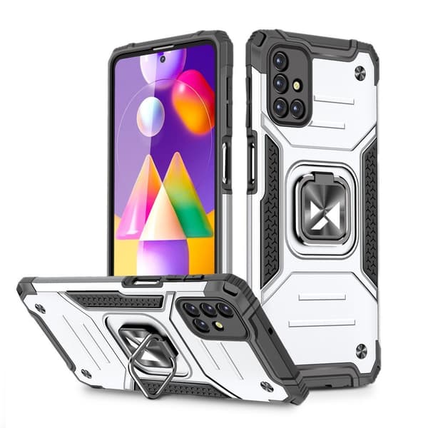Pansarhybridfodral för Samsung Galaxy M31s + Ring Armor magnetisk hållare, silver