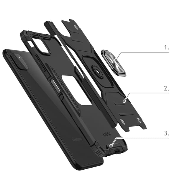 Pansret cover + magnetisk holder til Samsung Galaxy A22 4G Ring Armor sort
