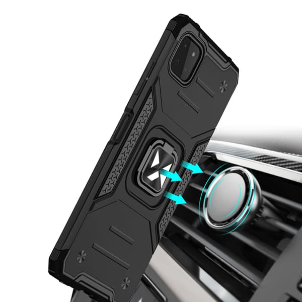 Pansret cover + magnetisk holder til Samsung Galaxy A22 4G Ring Armor sort