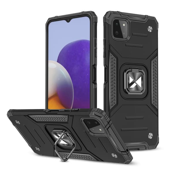 Pansret cover + magnetisk holder til Samsung Galaxy A22 4G Ring Armor sort