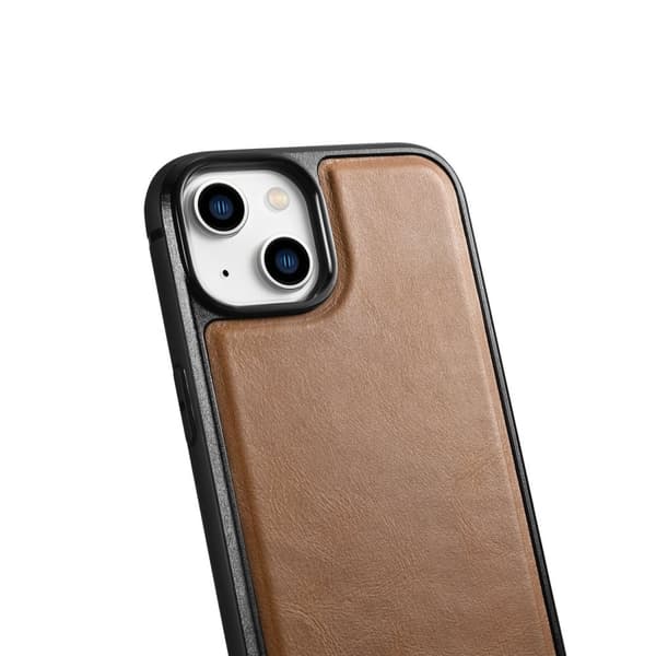 Fodral täckt med naturligt läder för iPhone 14 Leather Oil Wax, ljusbrunt