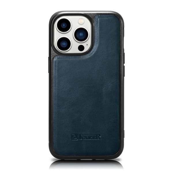 Cover betrukket med naturligt læder til iPhone 14 Pro Læderolievoks, marineblå