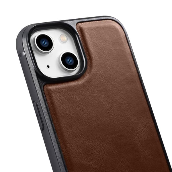 Luonnonnahalla päällystetty kotelo iPhone 14 Plus Leather Oil Waxille, tummanruskea