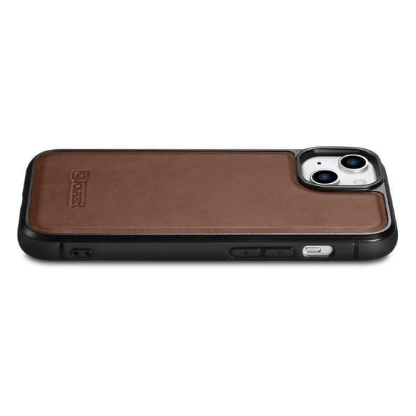 Luonnonnahalla päällystetty kotelo iPhone 14 Plus Leather Oil Waxille, tummanruskea