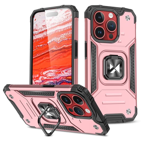 Pansret etui med fingerholder til iPhone 15 Pro Max Ring Armor, rosa guld