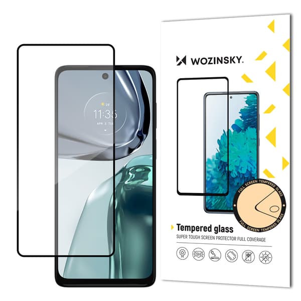 Kestävä 9H koko näytön karkaistu lasi Motorola Moto G62:lle koteloystävällisellä mustalla kehyksellä