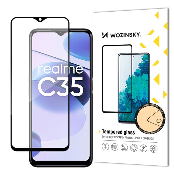 Holdbart 9H hærdet glas til hele skærmen på Realme C35 med ramme Case Friendly sort