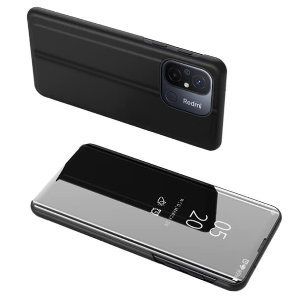 Glossy Flip Fodral för Xiaomi Redmi 11A / Poco C55 / Redmi 12C Clear View Fodral Svart