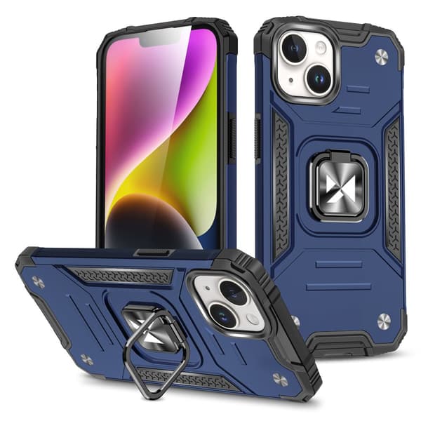 Panssaroitu kotelo sormipidikkeellä iPhone 15 Plus Ring Armor siniselle