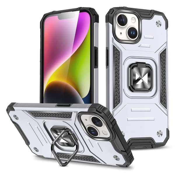 Pansret etui med fingerholder til iPhone 15 Plus Ring Armor, sølv