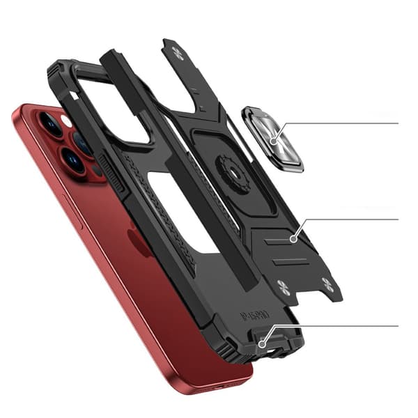Pansret etui med fingerholder til iPhone 15 Pro Ring Armor, rosa guld
