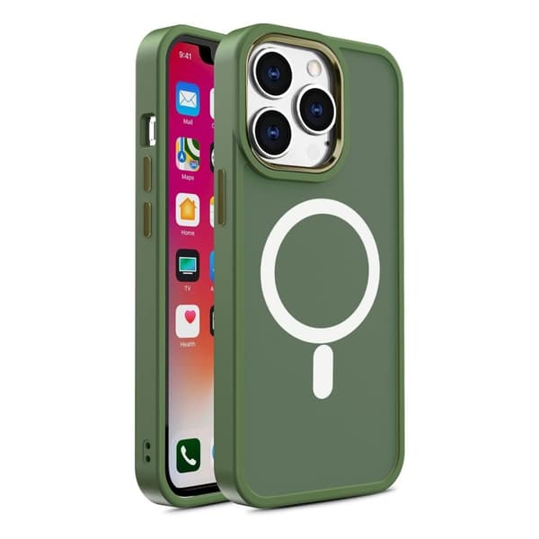 Magnetisk etui med MagSafe til iPhone 15, grønne snorehuller