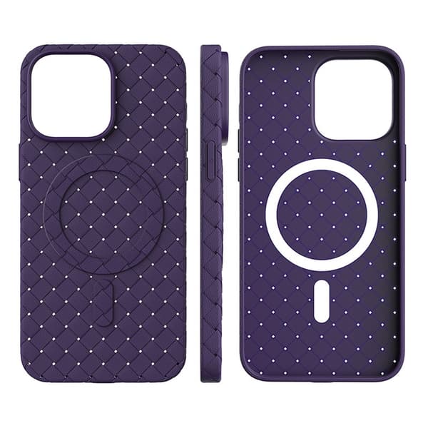 Punottu kotelo iPhone 15:lle MagSafe Woven Case -kuorella, violetti