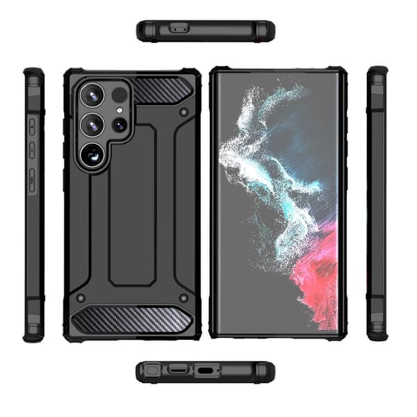 Forstærket pansret cover til Samsung Galaxy S24 Ultra Hybrid Armor, sort