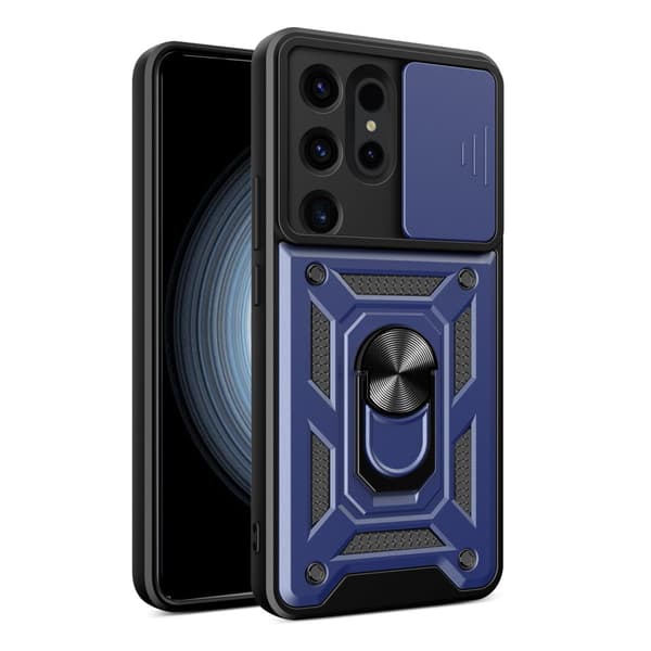 Etui med kameracover til Samsung Galaxy S24 Ultra Hybrid Armor Camshield blå
