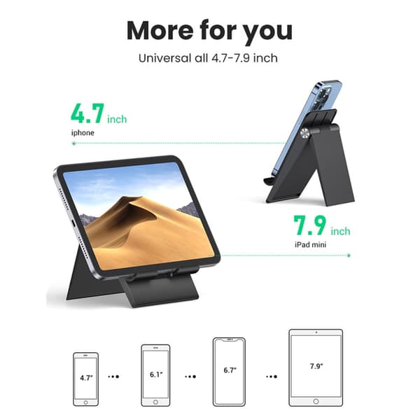 Foldbart, højdejusterbart tablettelefonstativ, sort