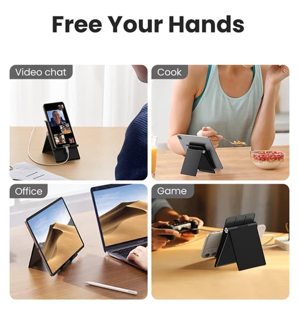 Foldbart, højdejusterbart tablettelefonstativ, sort