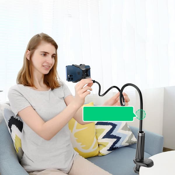 Universal holderstativ til telefon, tablet, stativ med fleksibel arm, hvid