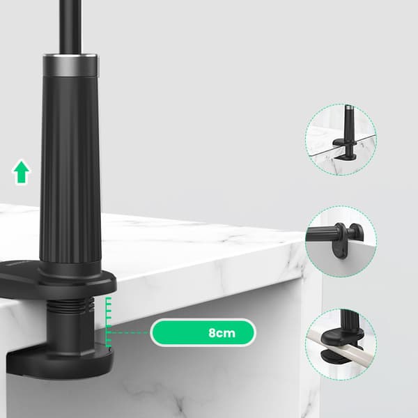 Universal holderstativ til telefon, tablet, stativ med fleksibel arm, hvid