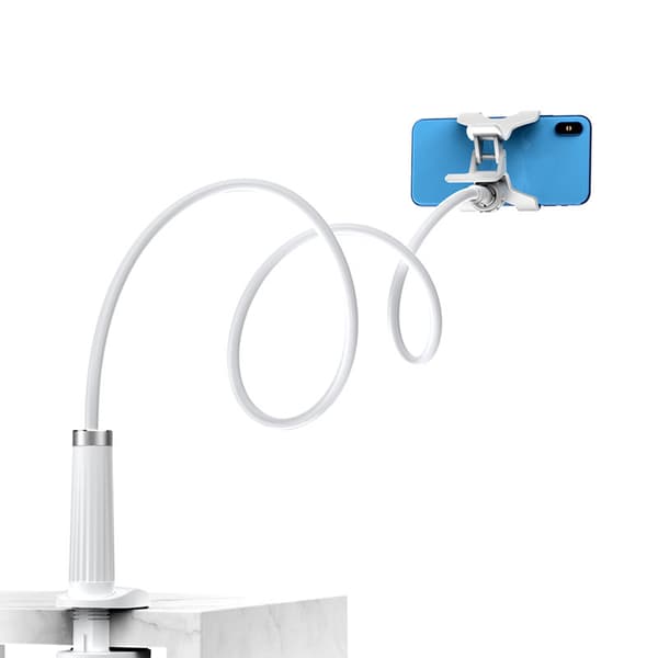 Universal holderstativ til telefon, tablet, stativ med fleksibel arm, hvid