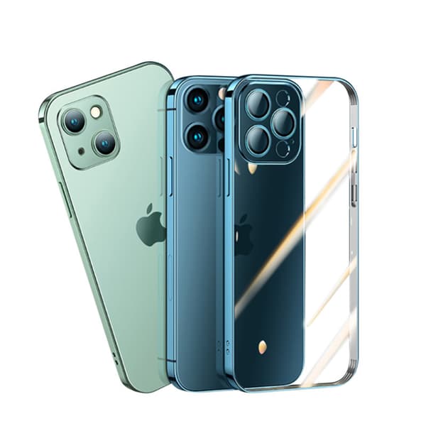 Suojakuori iPhone 13 Prolle, kotelo hopeanvärisellä metallikehyksellä