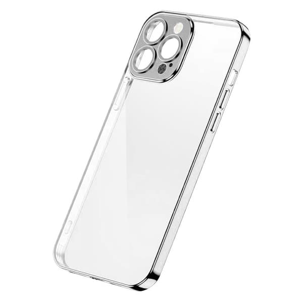 Suojakuori iPhone 13 Prolle, kotelo hopeanvärisellä metallikehyksellä