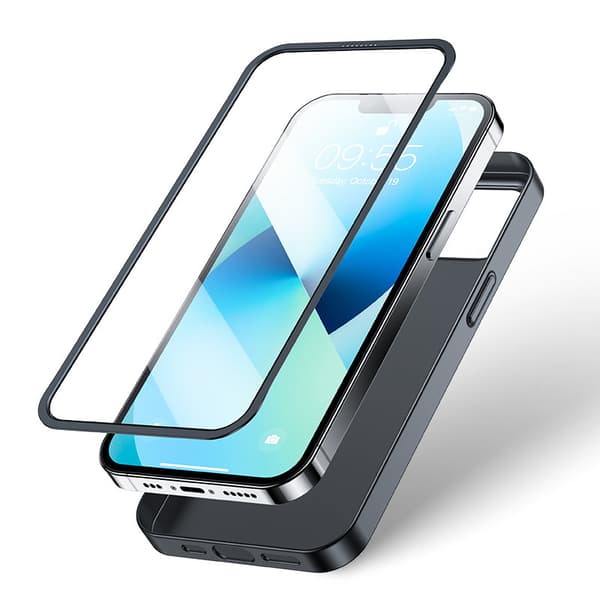 Cover til iPhone 13, bag- og fronthus + hærdet glas, sort