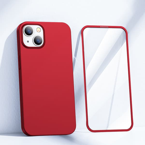 Cover til iPhone 13, bag- og fronthus + hærdet glas, rød