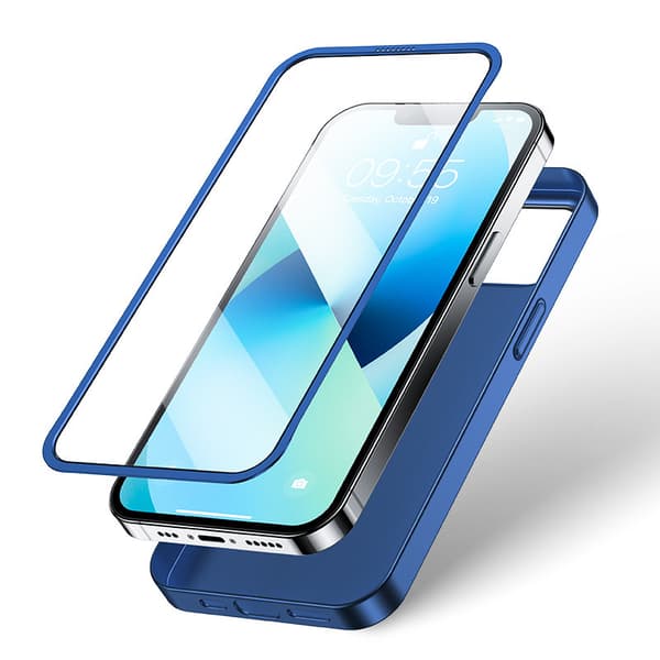 Cover til iPhone 13, bag- og fronthus + hærdet glas, blå